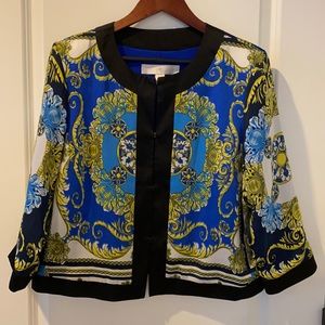 Vintage Boston Proper Blue & Lime Silky Hook Front Jacket